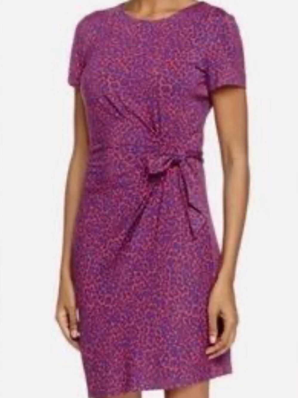 Diane von Furstenberg Red Blue Leopard Front-Knot Sheath Dress Size 14 Jersey